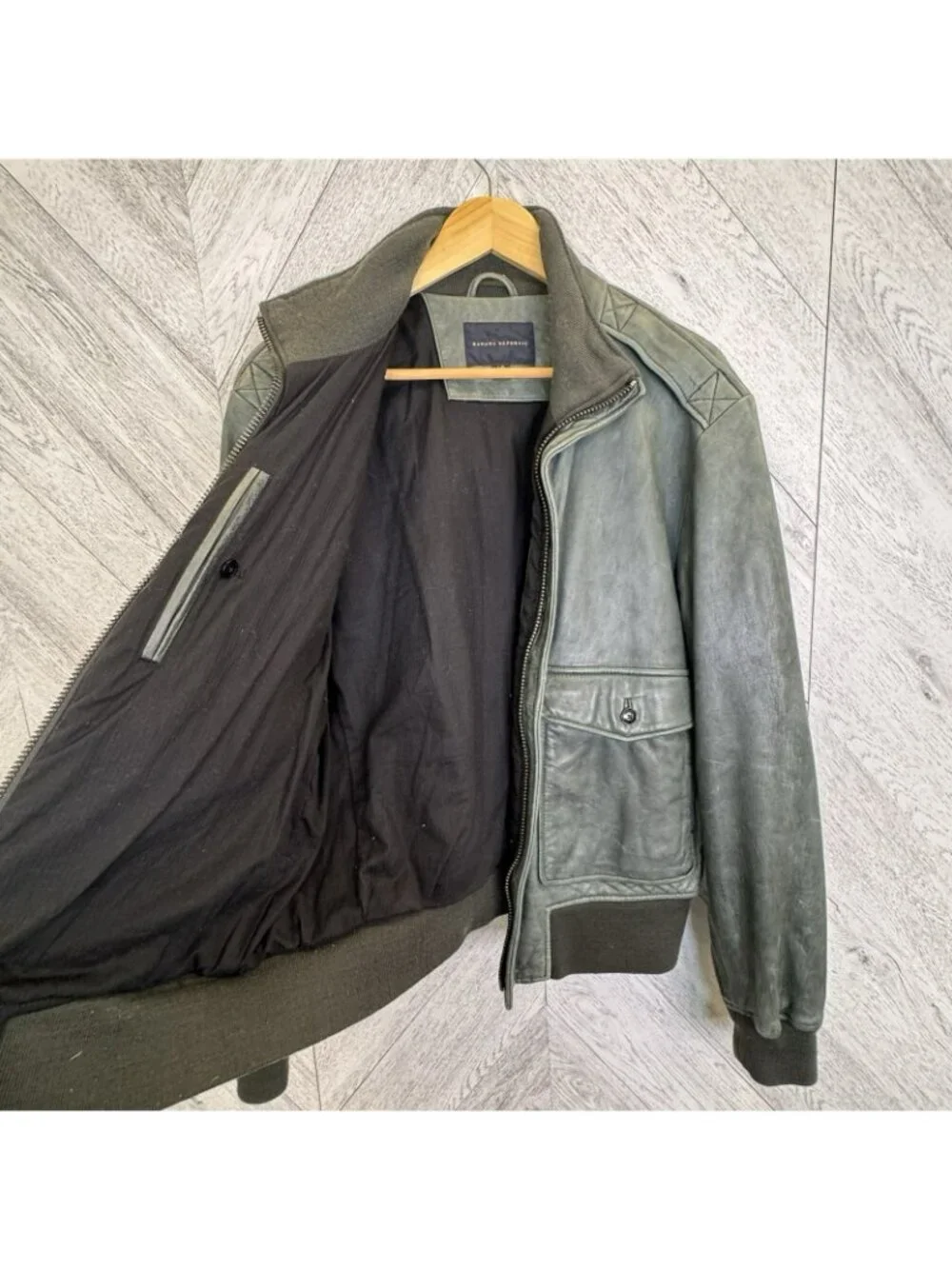 Vintage Banana Republic Leather Bomber Jacket Mens Large Green Flight Aviator